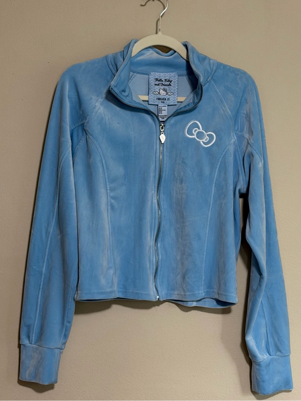 Hello Kitty x Forever 21 Collab Light Blue Velour Zip Up Jacket